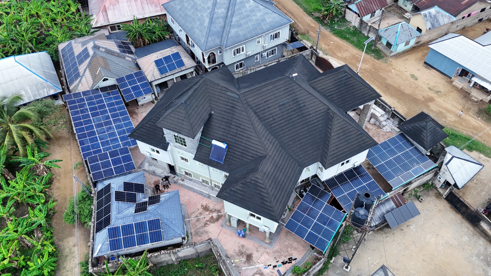 Off-grid solar power plant at rural health centre — view 1